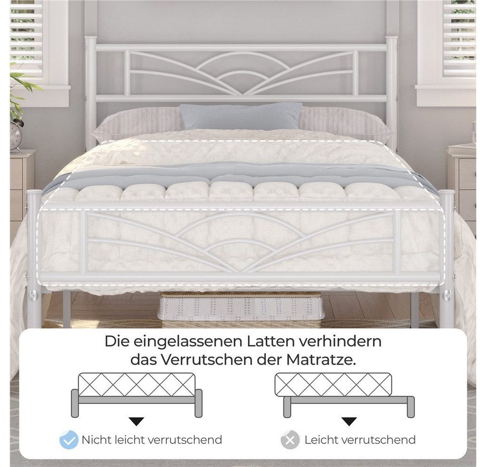 Yaheetech Bettgestell Metallbett, Bettrahmen mit Kopfteil, Doppel/Einzelbett 90x190/90x200/140x200cm – Bild 5 von 5