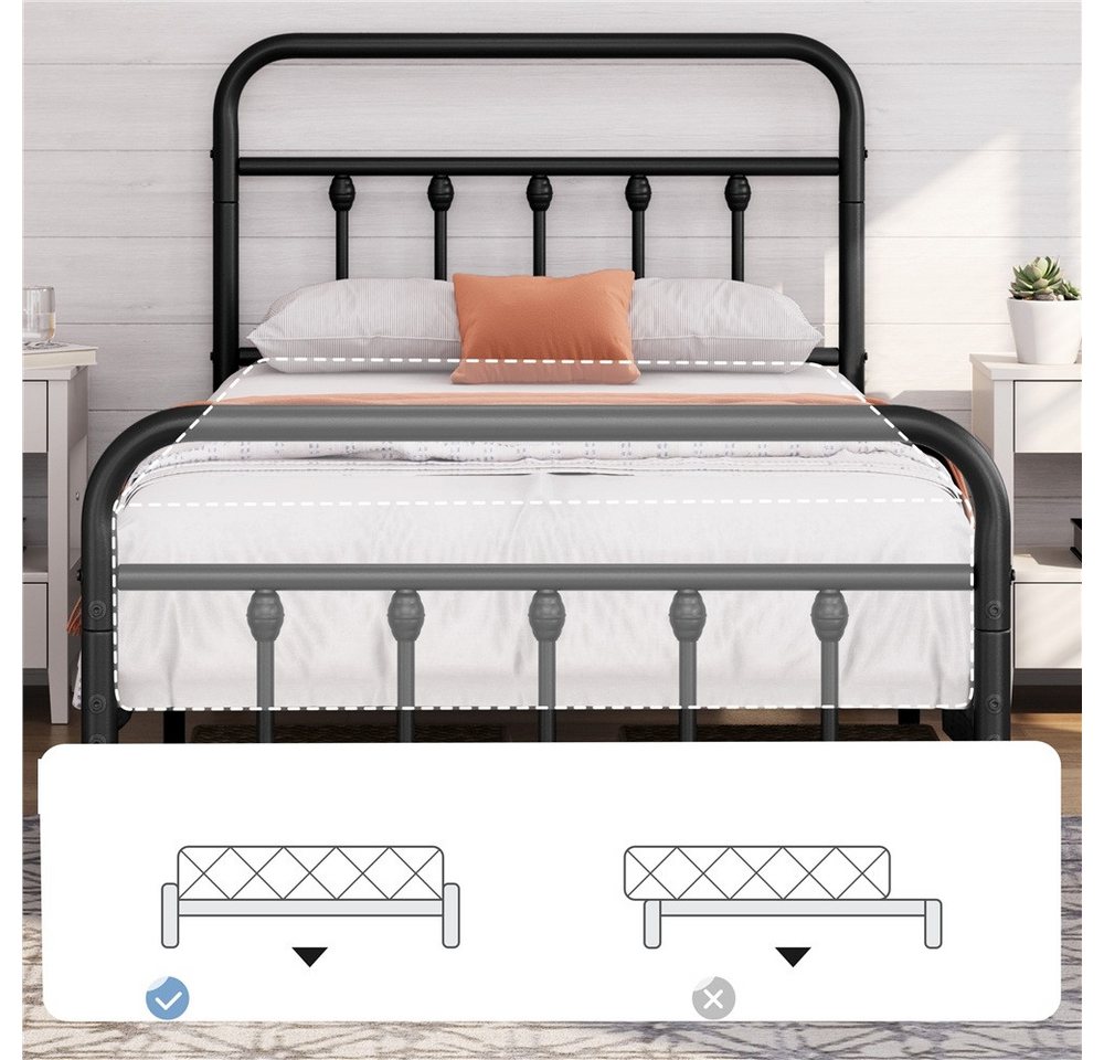 Yaheetech Bettgestell Metallbett 90/140 cm (B), Metall Bettrahmen mit Kopfteil – Bild 5 von 5