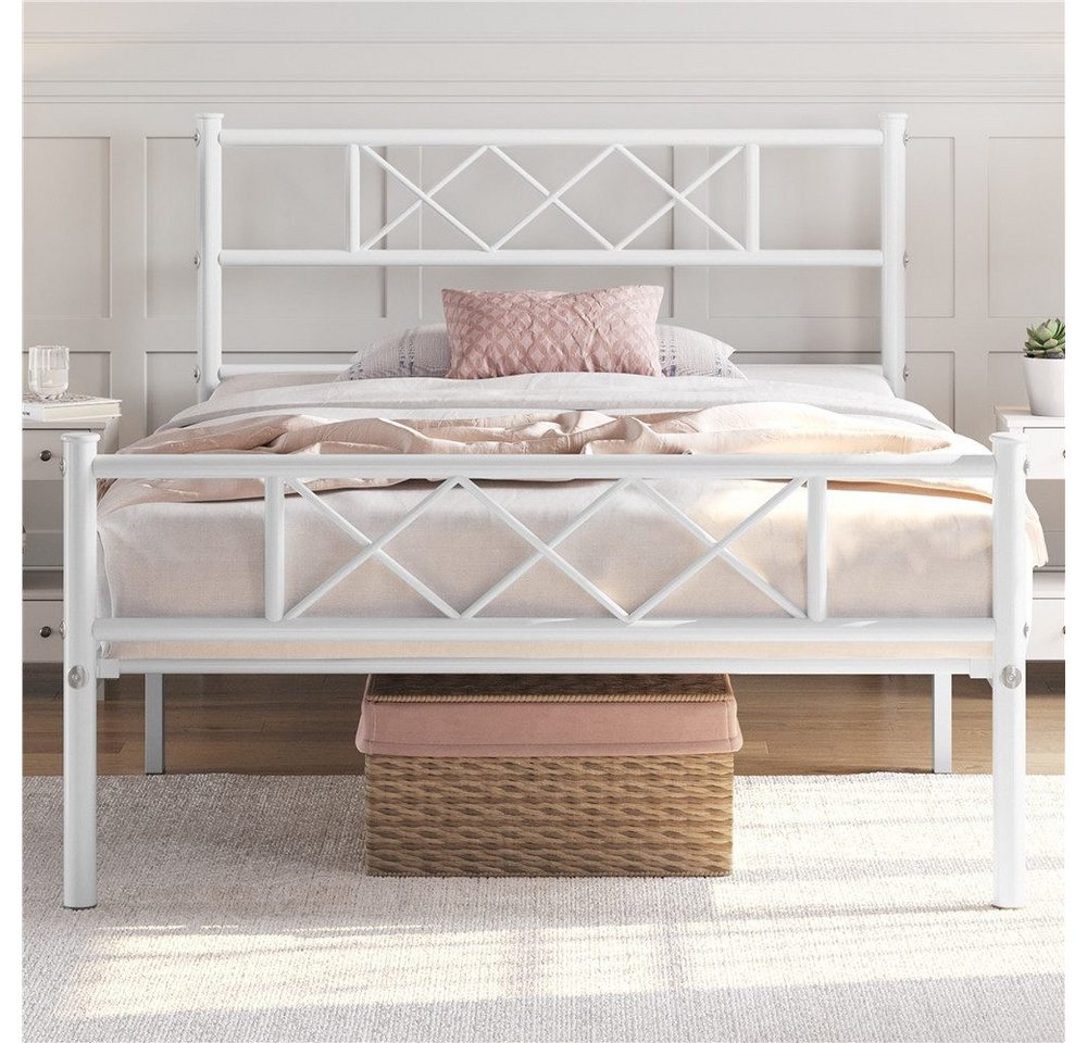 Yaheetech Bettgestell Metallbett mit Lattenrost, Bettrahmen mit Kopfteil, für Schlafzimmer, 90/140 cm (B) – Bild 3 von 5