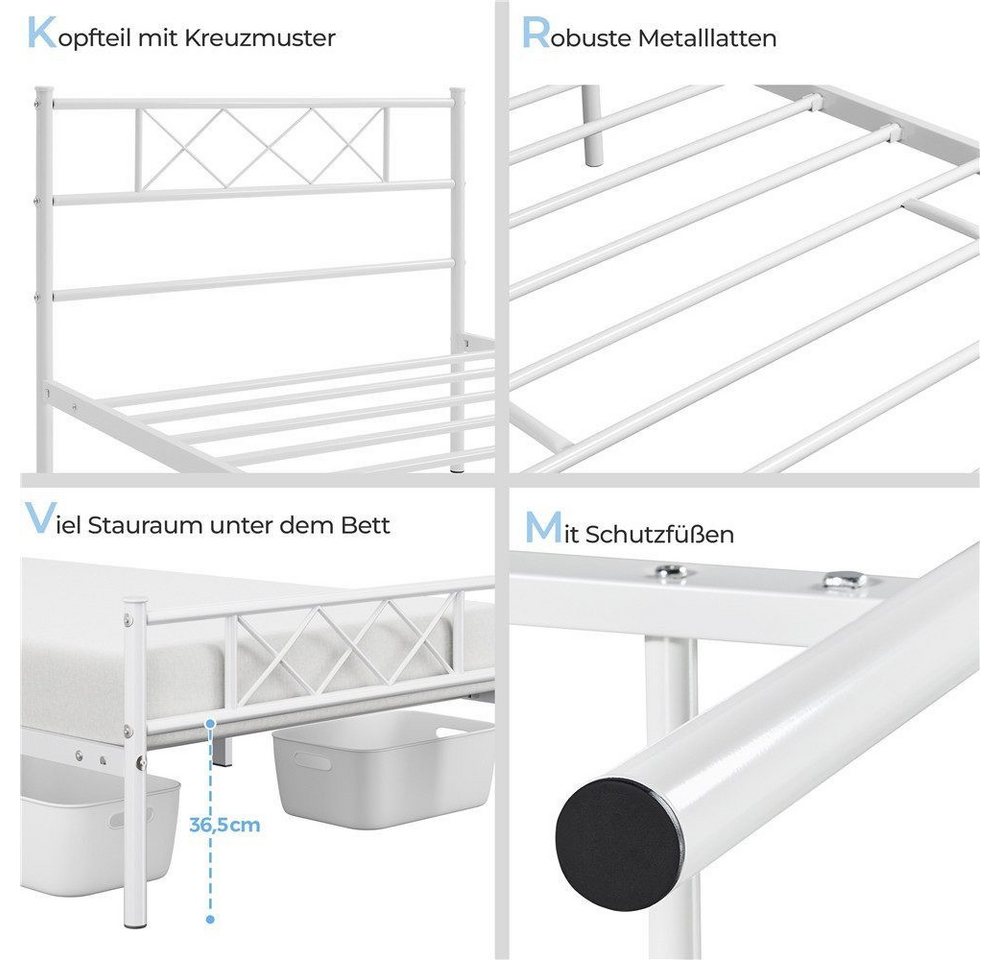 Yaheetech Bettgestell Metallbett mit Lattenrost, Bettrahmen mit Kopfteil, für Schlafzimmer, 90/140 cm (B) – Bild 5 von 5