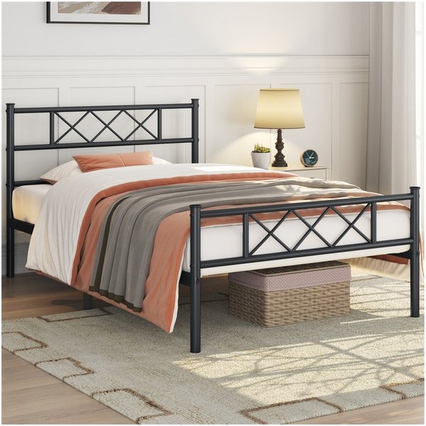 Yaheetech Bettgestell Metallbett mit Lattenrost, Bettrahmen mit Kopfteil, für Schlafzimmer, 90/140 cm (B)