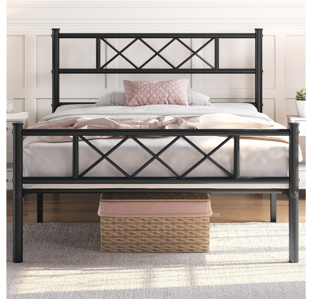 Yaheetech Bettgestell Metallbett mit Lattenrost, Bettrahmen mit Kopfteil, für Schlafzimmer, 90/140 cm (B) – Bild 3 von 5