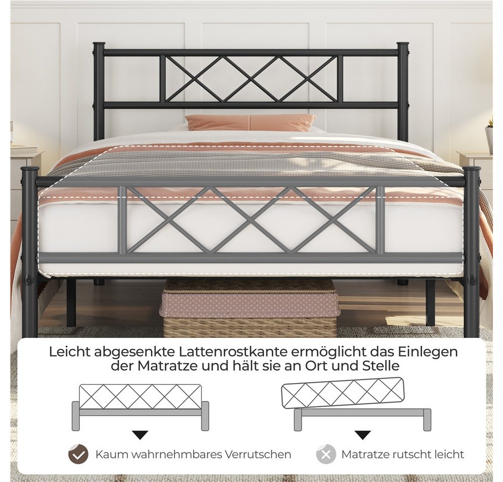 Yaheetech Bettgestell Metallbett mit Lattenrost, Bettrahmen mit Kopfteil, für Schlafzimmer, 90/140 cm (B) – Bild 5 von 5