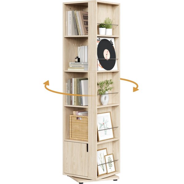 Yaheetech Bücherregal 360° drehbar, Drehregal 10 Fächer, 2 Verstellbare Einlegeböden, 42 × 42 × 169 cm