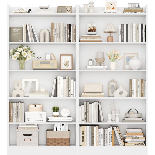 Yaheetech Bücherregal Standregal 161,5/182,5 cm (H), 2-tlg., Schmales Regal Bücherschrank mit 6 Ebenen, 1 verstellbarer Regalboden