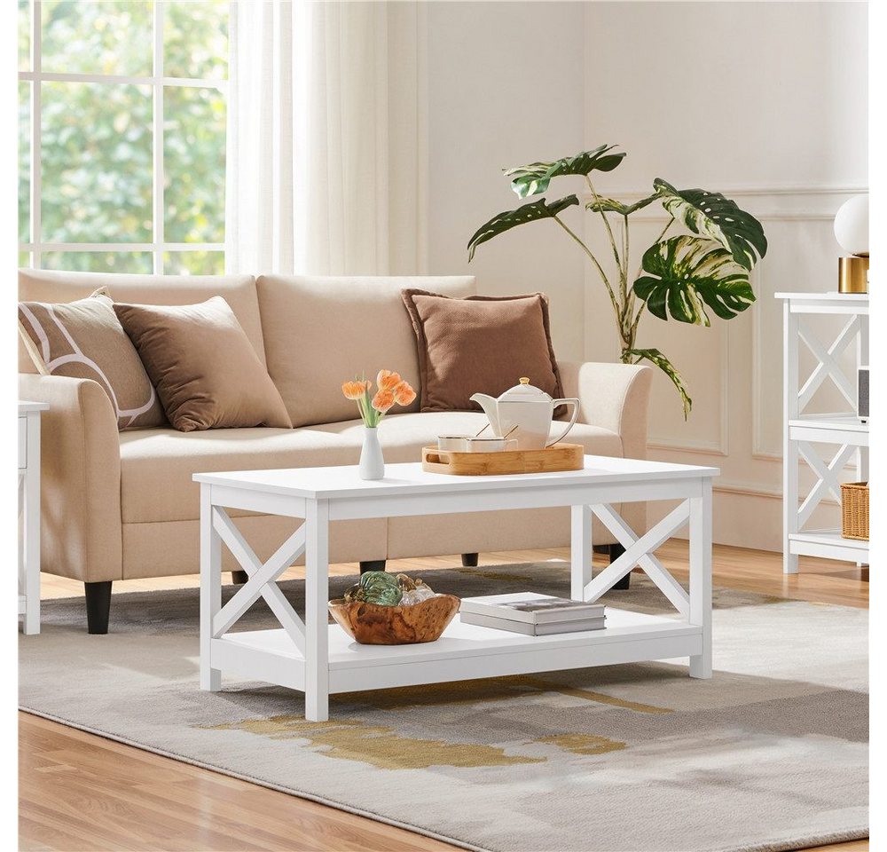 Yaheetech Couchtisch 100 × 50 × 45 cm, 2-Stufiger Wohnzimmertisch Kaffeetisch mit großer Ablage – Bild 3 von 5