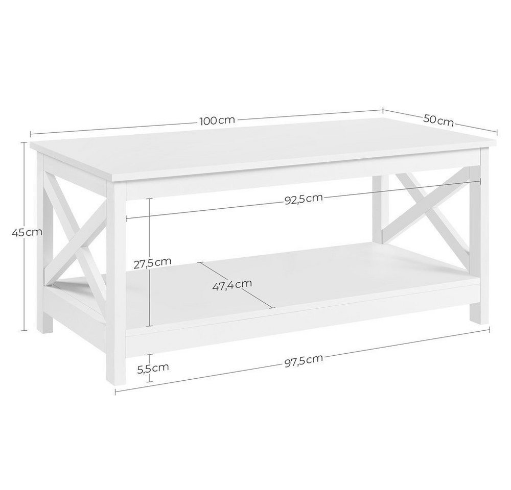 Yaheetech Couchtisch 100 × 50 × 45 cm, 2-Stufiger Wohnzimmertisch Kaffeetisch mit großer Ablage – Bild 5 von 5