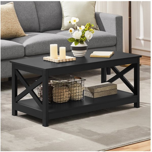 Yaheetech Couchtisch 100 × 50 × 45 cm, 2-Stufiger Wohnzimmertisch Kaffeetisch mit großer Ablage