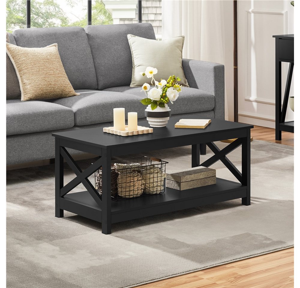Yaheetech Couchtisch 100 × 50 × 45 cm, 2-Stufiger Wohnzimmertisch Kaffeetisch mit großer Ablage – Bild 3 von 5