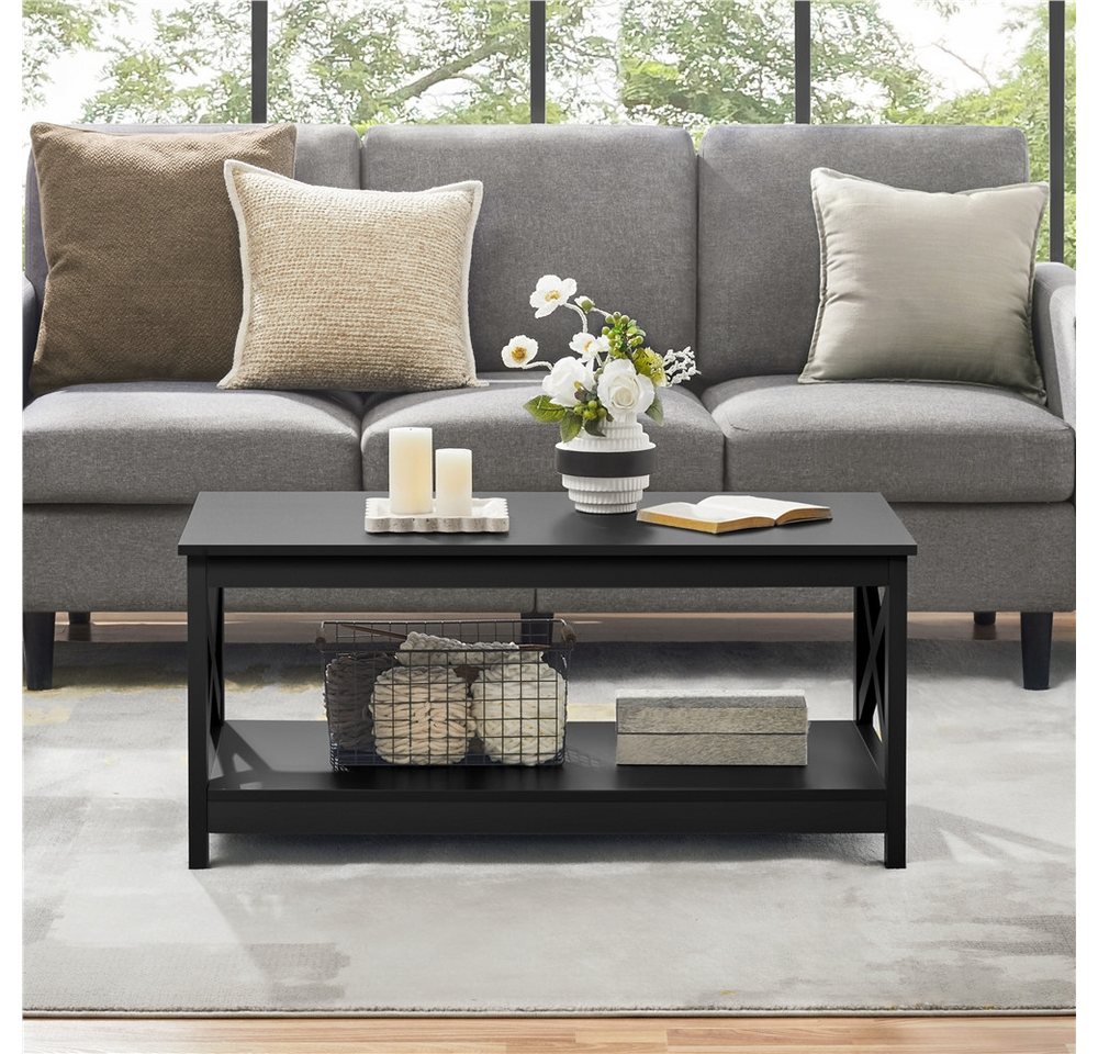 Yaheetech Couchtisch 100 × 50 × 45 cm, 2-Stufiger Wohnzimmertisch Kaffeetisch mit großer Ablage – Bild 4 von 5