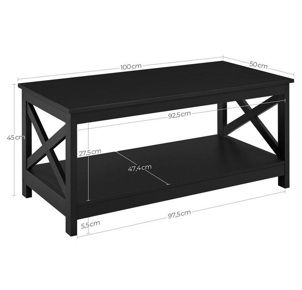 Yaheetech Couchtisch 100 × 50 × 45 cm, 2-Stufiger Wohnzimmertisch Kaffeetisch mit großer Ablage – Bild 5 von 5