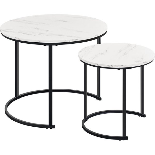 Yaheetech Couchtisch, 2er Set Beistelltisch Sofatisch mit Runder Tischplatte & Metallgestell