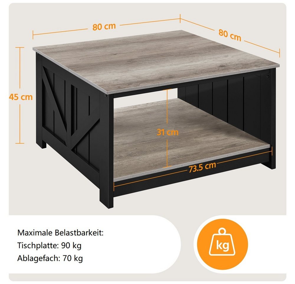 Yaheetech Couchtisch 80 x 80 x 45 cm, Kaffeetisch Quadratischer Sofatisch mit Ablagefach – Bild 4 von 5