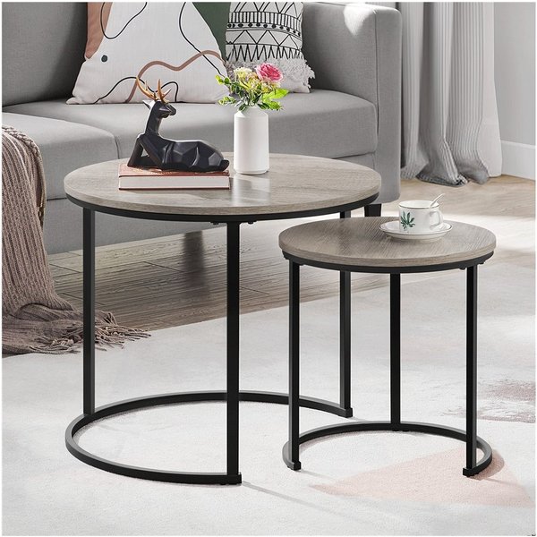 Yaheetech Couchtisch, 2er Set Beistelltisch Sofatisch mit Runder Tischplatte & Metallgestell