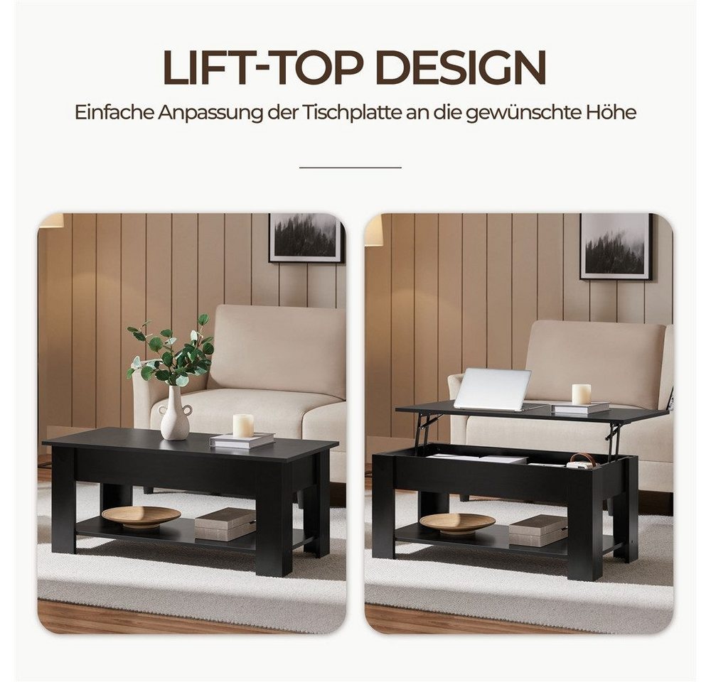 Yaheetech Couchtisch Höhenverstellbarer Kaffeetisch mit Verstecktem Stauraum und Ablage, Ausziehbarer Wohnzimmertisch Sofatisch für Wohnzimmer – Bild 5 von 5