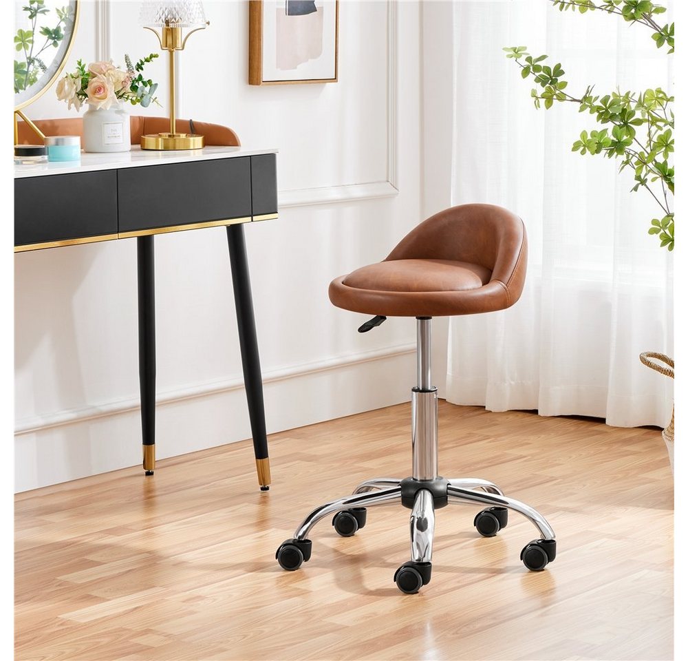 Yaheetech Drehhocker Barhocker mit 5 Rollen (1 St), Arbeitshocker 55,5 cm – 70 cm Höhenverstellbar & 360° Drehbar – Bild 2 von 5