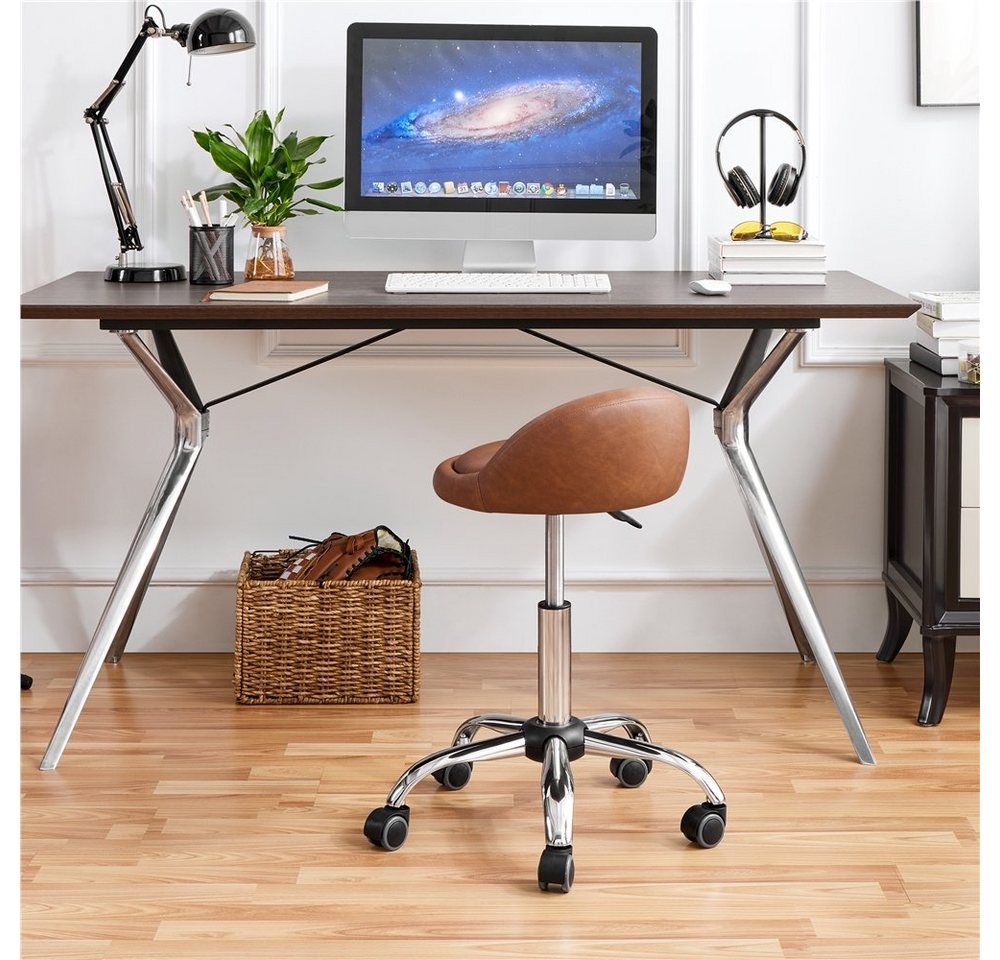 Yaheetech Drehhocker Barhocker mit 5 Rollen (1 St), Arbeitshocker 55,5 cm – 70 cm Höhenverstellbar & 360° Drehbar – Bild 3 von 5