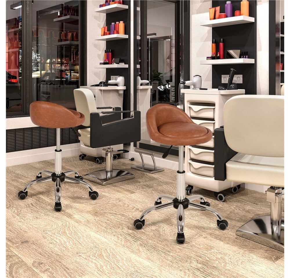 Yaheetech Drehhocker Barhocker mit 5 Rollen (1 St), Arbeitshocker 55,5 cm – 70 cm Höhenverstellbar & 360° Drehbar – Bild 4 von 5