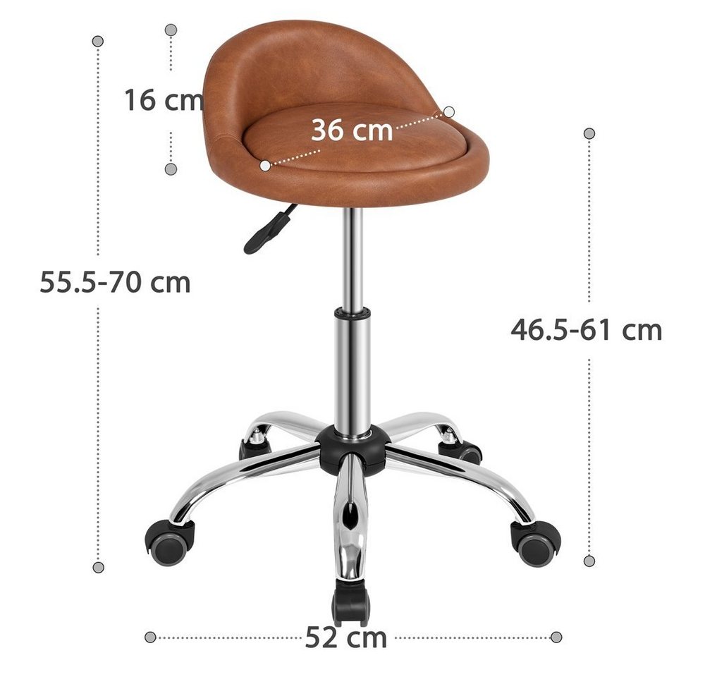 Yaheetech Drehhocker Barhocker mit 5 Rollen (1 St), Arbeitshocker 55,5 cm – 70 cm Höhenverstellbar & 360° Drehbar – Bild 5 von 5