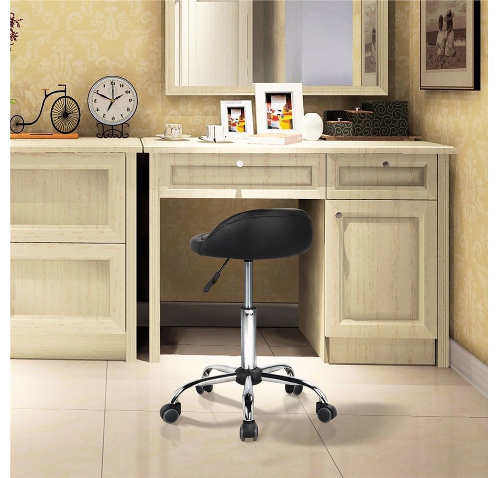 Yaheetech Drehhocker Barhocker mit 5 Rollen (1 St), Arbeitshocker 55,5 cm – 70 cm Höhenverstellbar & 360° Drehbar – Bild 4 von 5