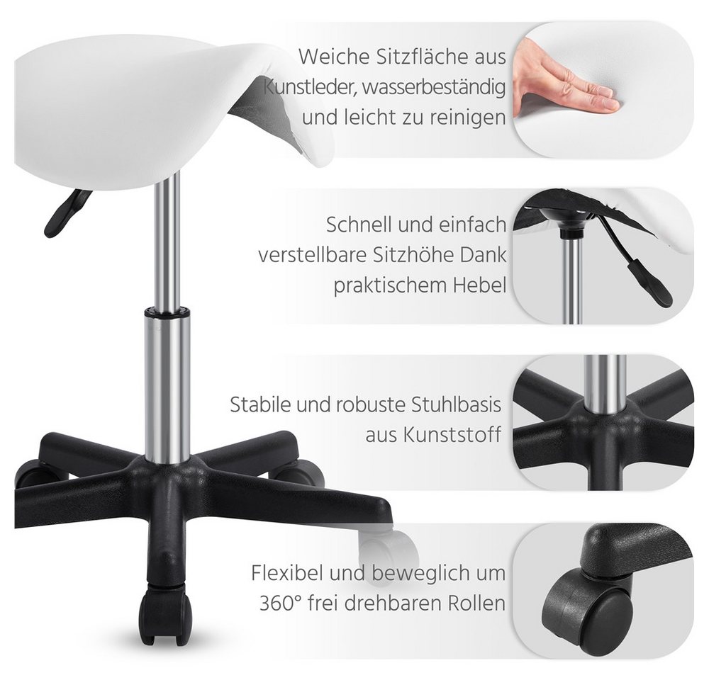 Yaheetech Drehhocker Höhenverstellbarer Sattelhocker mit 5 Rollen (1 St), Moderner Rollhocker Praxishocker – Bild 5 von 5