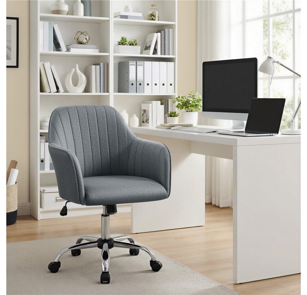Yaheetech Drehstuhl Bürostuhl auf 5 Rollen Höhenverstellbar & Drehbar, Polsterstuhl ergonomischer Schreibtischstuhl mit Wippfunktion – Bild 3 von 5