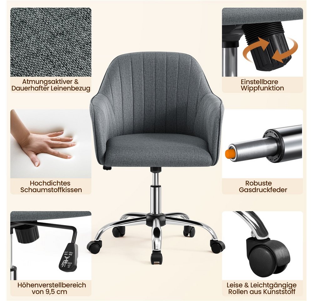 Yaheetech Drehstuhl Bürostuhl auf 5 Rollen Höhenverstellbar & Drehbar, Polsterstuhl ergonomischer Schreibtischstuhl mit Wippfunktion – Bild 5 von 5
