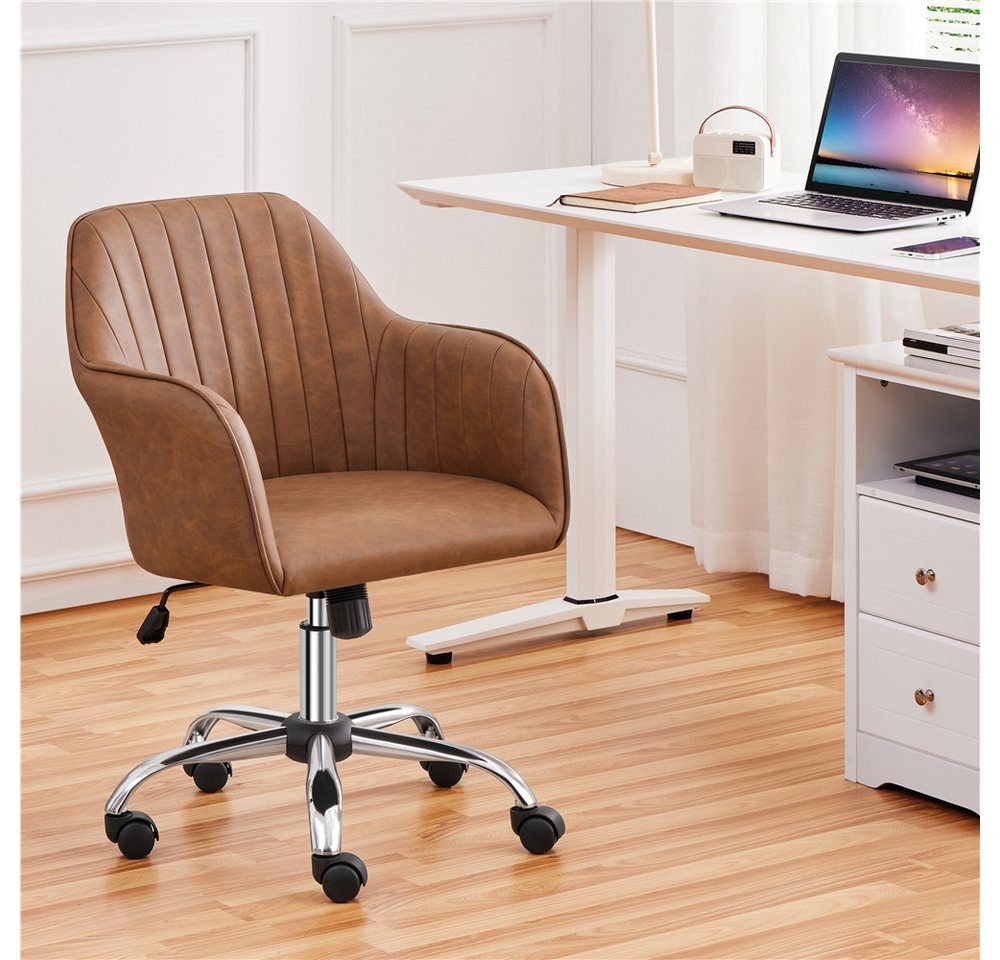 Yaheetech Drehstuhl Bürostuhl auf 5 Rollen Höhenverstellbar & Drehbar, Polsterstuhl ergonomischer Schreibtischstuhl mit Wippfunktion – Bild 2 von 5