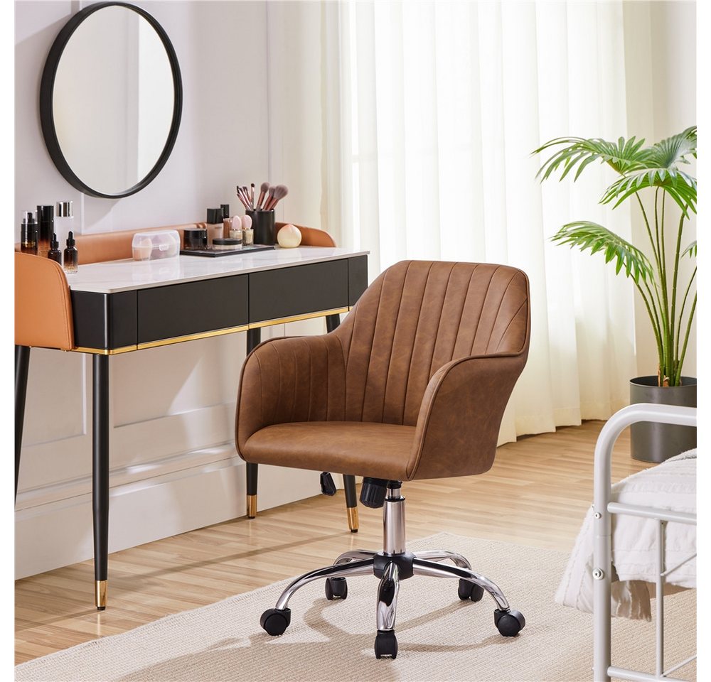 Yaheetech Drehstuhl Bürostuhl auf 5 Rollen Höhenverstellbar & Drehbar, Polsterstuhl ergonomischer Schreibtischstuhl mit Wippfunktion – Bild 3 von 5