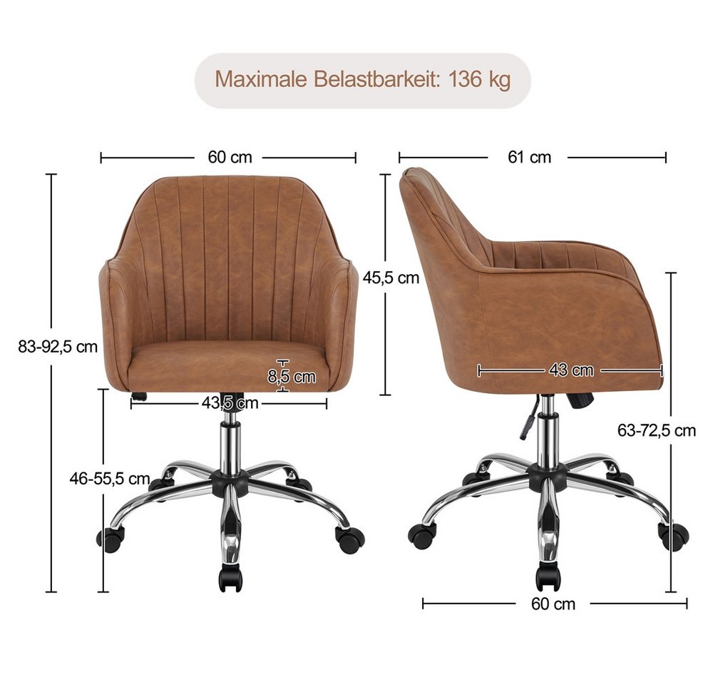 Yaheetech Drehstuhl Bürostuhl auf 5 Rollen Höhenverstellbar & Drehbar, Polsterstuhl ergonomischer Schreibtischstuhl mit Wippfunktion – Bild 4 von 5