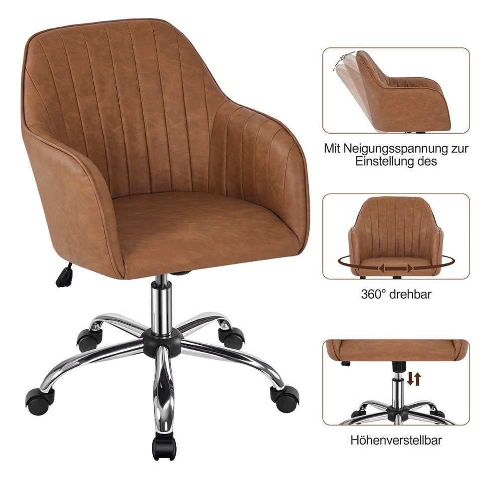 Yaheetech Drehstuhl Bürostuhl auf 5 Rollen Höhenverstellbar & Drehbar, Polsterstuhl ergonomischer Schreibtischstuhl mit Wippfunktion – Bild 5 von 5