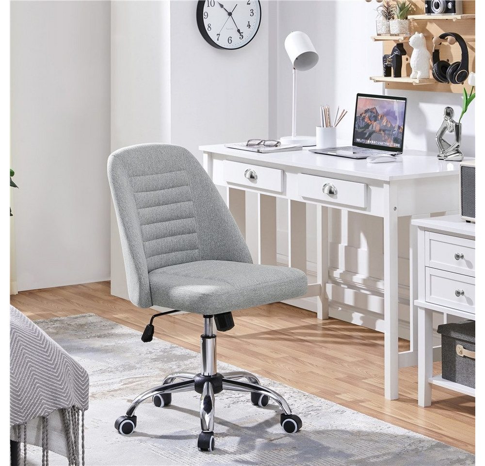 Yaheetech Drehstuhl Bürostuhl mit Wippfunktion, Schreibtischstuhl Gepolstert Polyester Drehstuhl mit Rollen – Bild 2 von 5