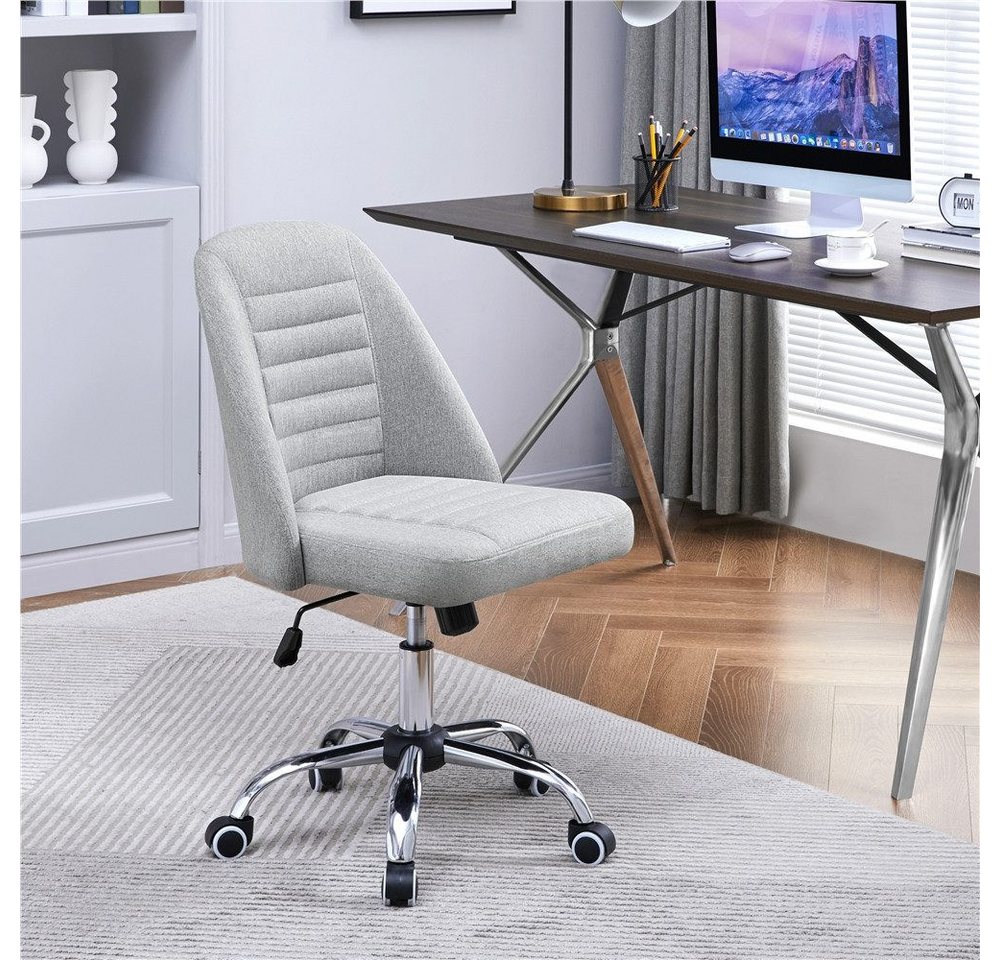 Yaheetech Drehstuhl Bürostuhl mit Wippfunktion, Schreibtischstuhl Gepolstert Polyester Drehstuhl mit Rollen – Bild 3 von 5