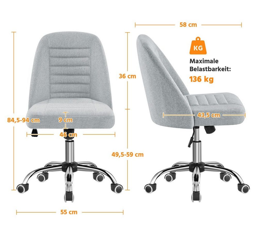 Yaheetech Drehstuhl Bürostuhl mit Wippfunktion, Schreibtischstuhl Gepolstert Polyester Drehstuhl mit Rollen – Bild 4 von 5