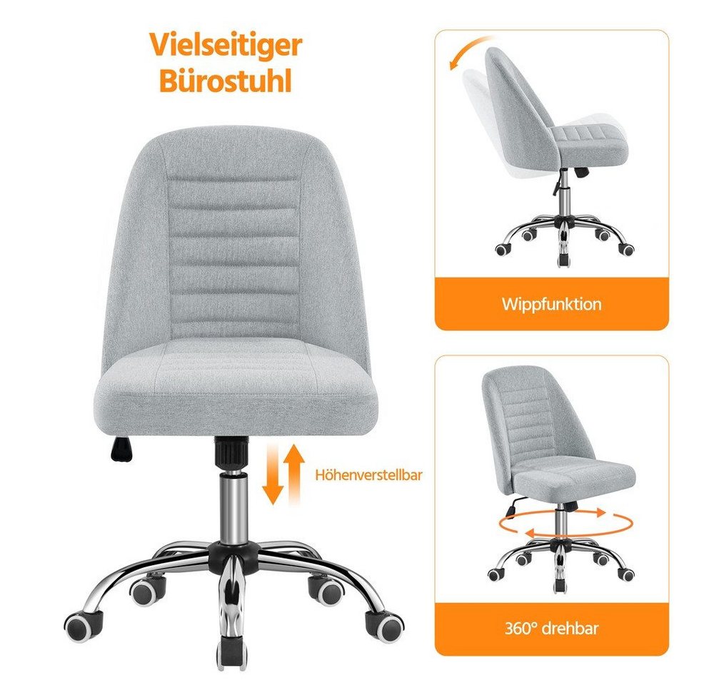 Yaheetech Drehstuhl Bürostuhl mit Wippfunktion, Schreibtischstuhl Gepolstert Polyester Drehstuhl mit Rollen – Bild 5 von 5