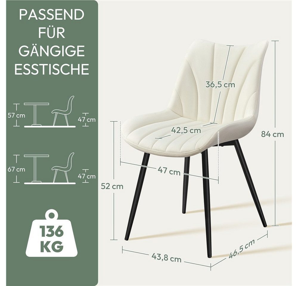 Yaheetech Esszimmerstuhl Gepolsterte Küchenstühle mit Metallbeinen (4 St), 4er-Set Beistellstühle mit Vertikal Gestepptem Design – Bild 4 von 5
