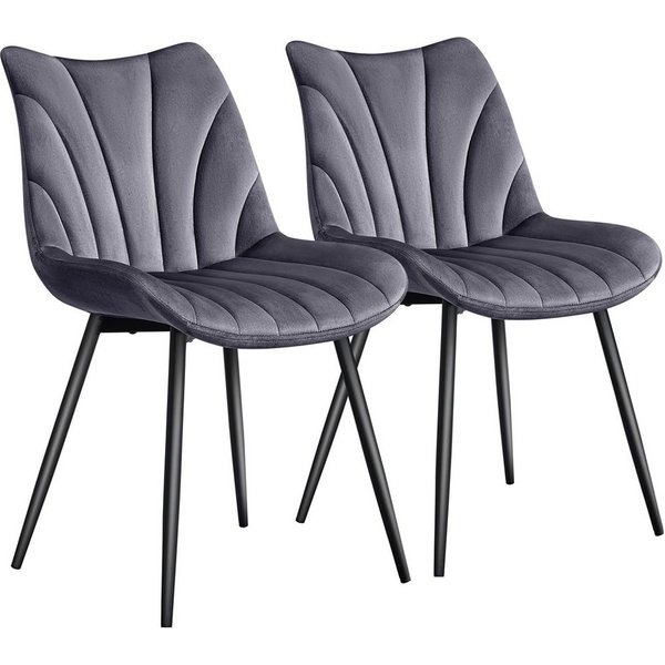 Yaheetech Esszimmerstuhl Gepolsterte Küchenstühle mit Metallbeinen (2 St), 2er-Set Beistellstühle mit Vertikal Gestepptem Design