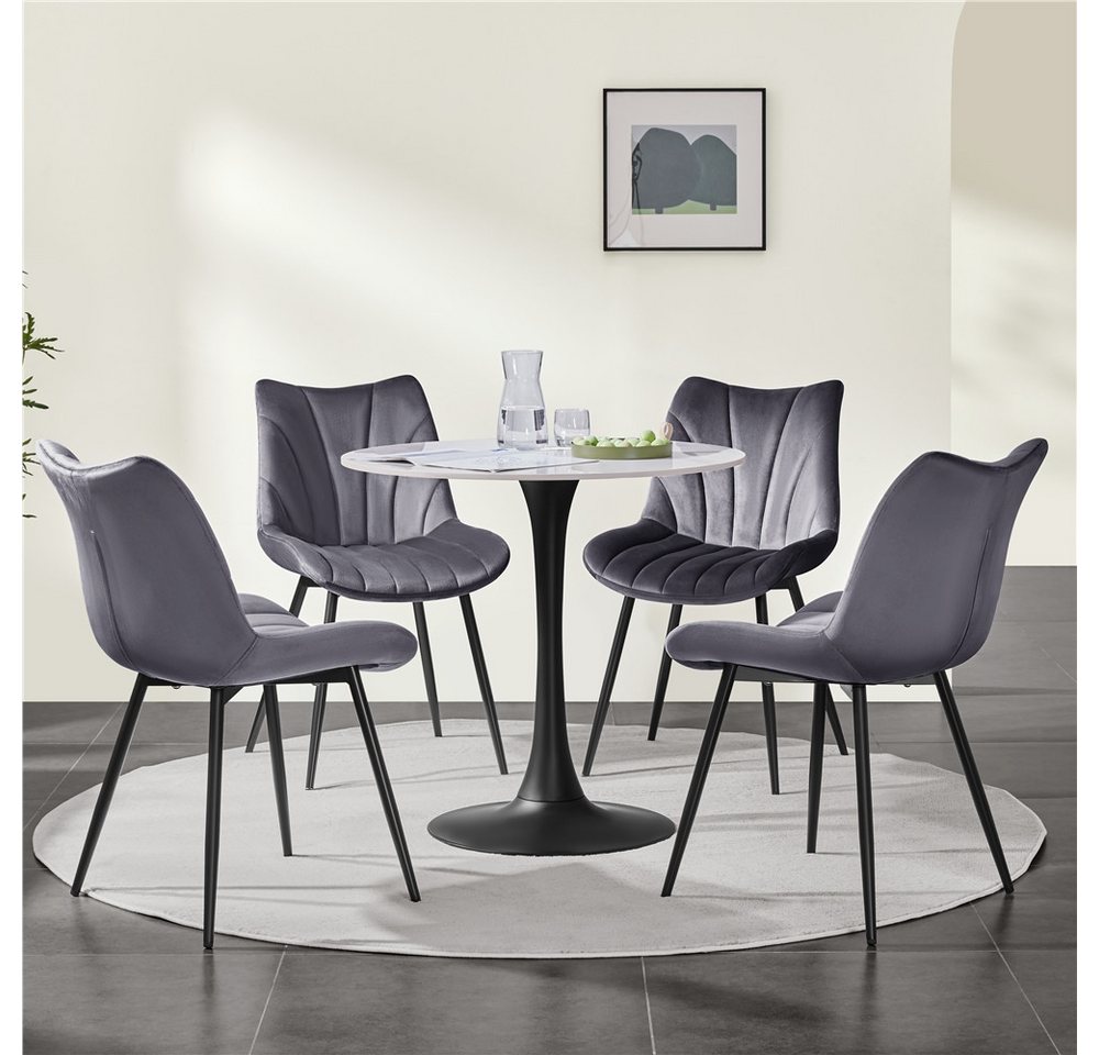 Yaheetech Esszimmerstuhl Gepolsterte Küchenstühle mit Metallbeinen (2 St), 2er-Set Beistellstühle mit Vertikal Gestepptem Design – Bild 3 von 5