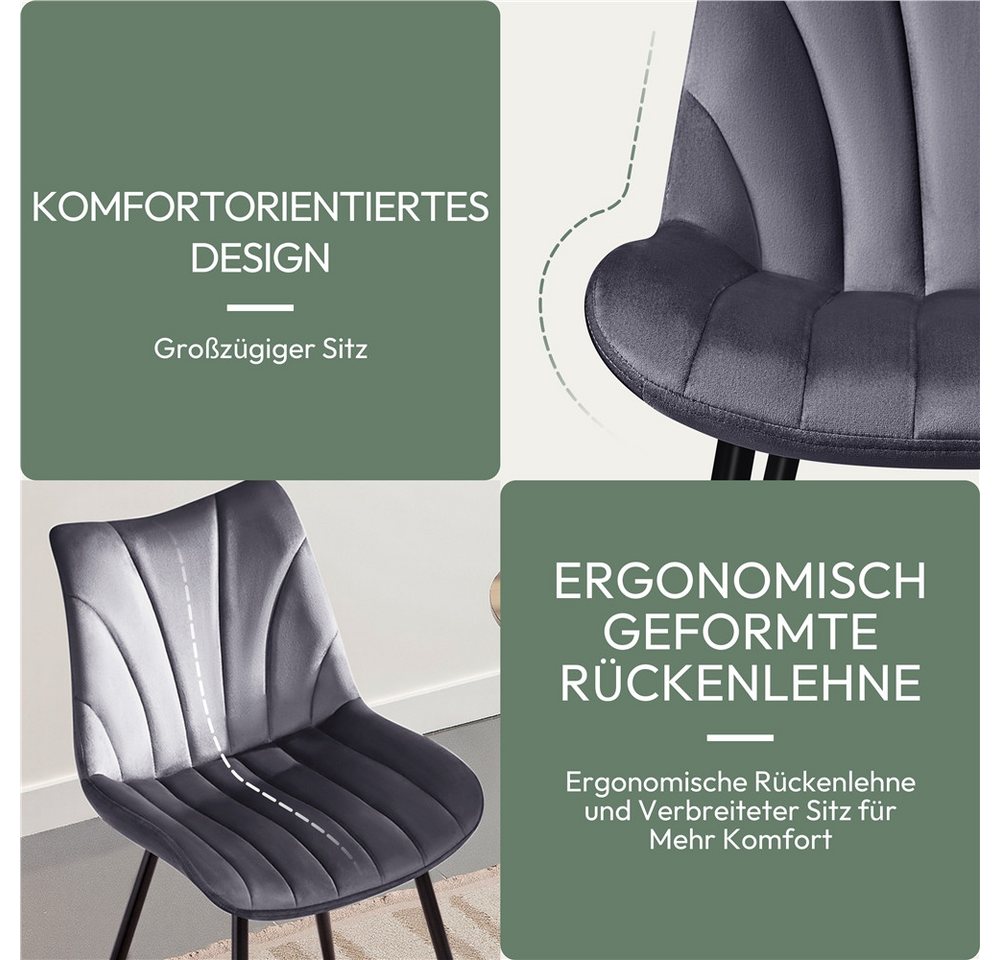 Yaheetech Esszimmerstuhl Gepolsterte Küchenstühle mit Metallbeinen (2 St), 2er-Set Beistellstühle mit Vertikal Gestepptem Design – Bild 5 von 5