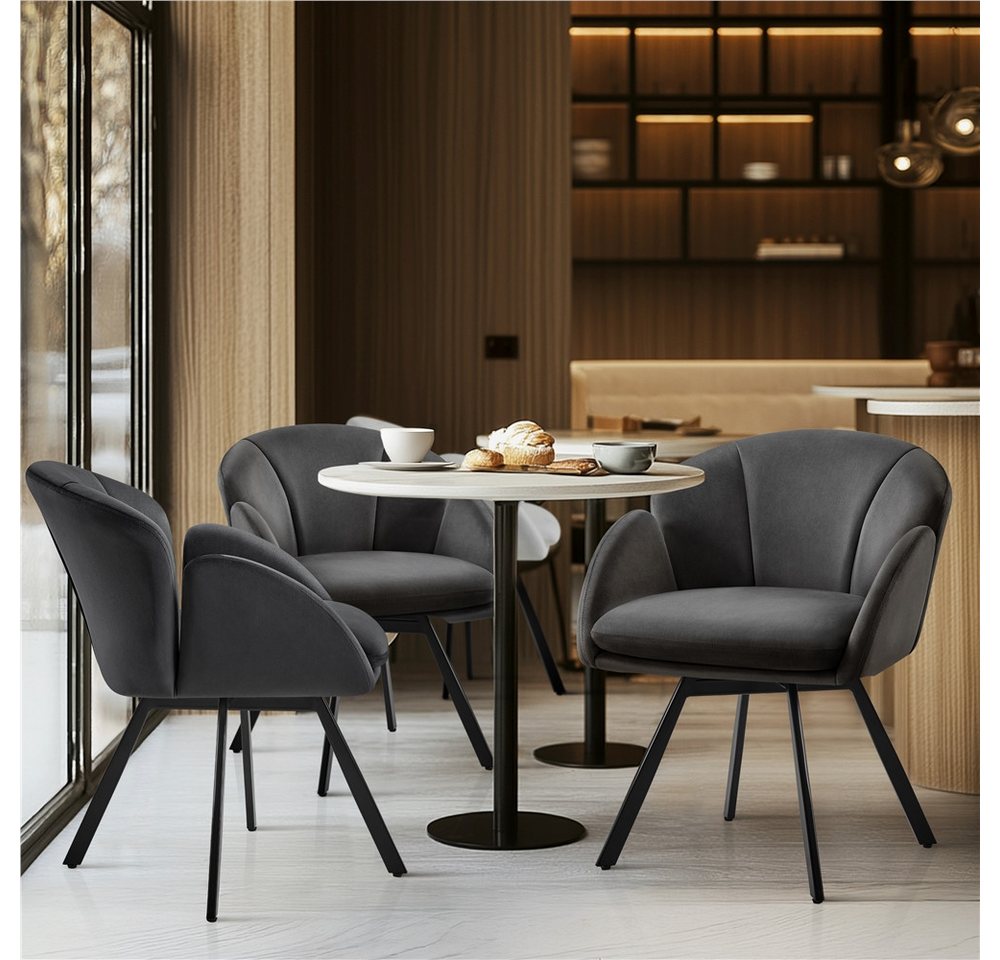 Yaheetech Esszimmerstuhl Polsterstuhl mit Schwenkbarem Sitz (1 St), Loungesessel Schminkstuhl in Blütenblattform Metallbeinen – Bild 2 von 5