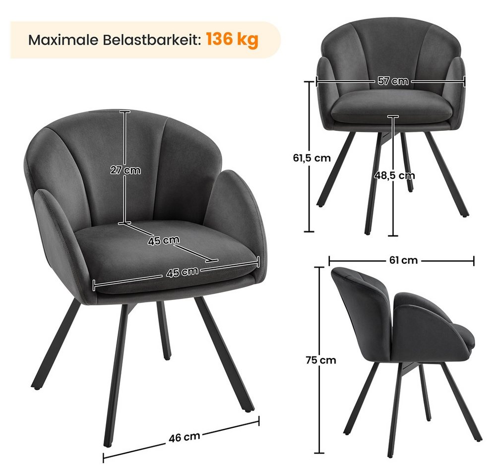 Yaheetech Esszimmerstuhl Polsterstuhl mit Schwenkbarem Sitz (1 St), Loungesessel Schminkstuhl in Blütenblattform Metallbeinen – Bild 4 von 5