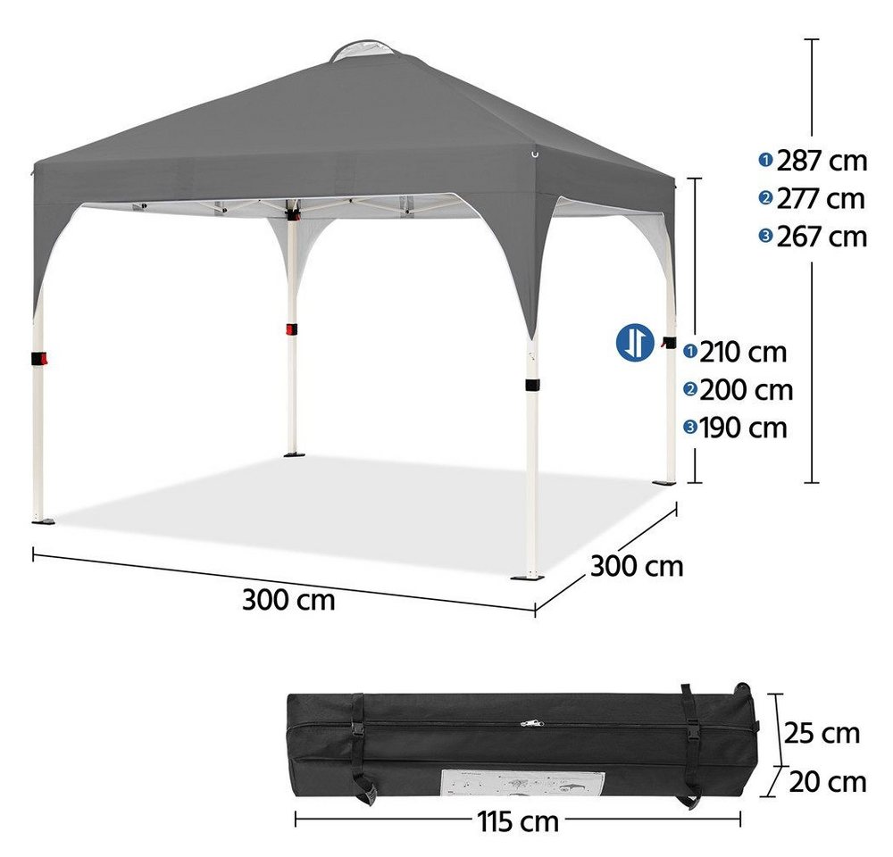 Yaheetech Faltpavillon Großzügiges Campingzelt mit einer Tragetasche 2,4x2,4m / 3x3m, mit 0 Seitenteilen, Gartenpavillon höhenverstellbar für Garten/Hof/Park/Ma – Bild 4 von 5