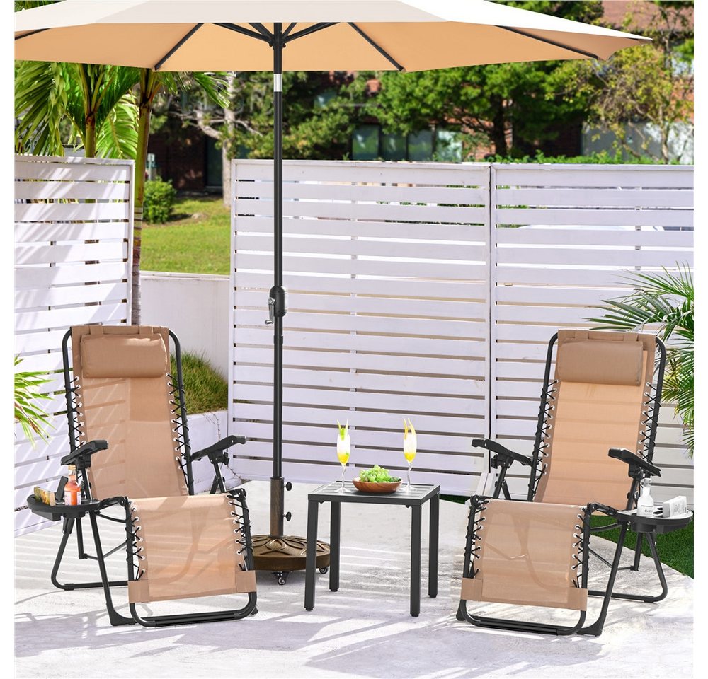 Yaheetech Gartenliege Zero-Gravity-Klappstuhl Klappbar & Tragbar, 2 St., 2er-Set Gartenstuhl mit Kopfkissen & Becherhalter – Bild 2 von 5