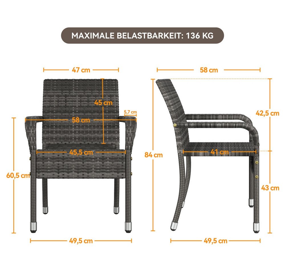 Yaheetech Gartenstuhl 2/4/6er-Set Esszimmerstuhl Rattan-Optik mit Metallbeinen (2 St), Küchenstuhl fürs Esszimmer/Balkon/Terrasse – Bild 4 von 5