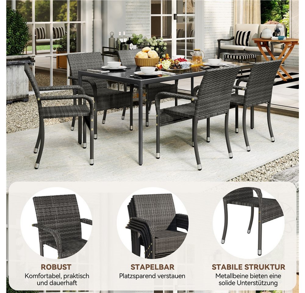Yaheetech Gartenstuhl 2/4/6er-Set Esszimmerstuhl Rattan-Optik mit Metallbeinen (2 St), Küchenstuhl fürs Esszimmer/Balkon/Terrasse – Bild 5 von 5