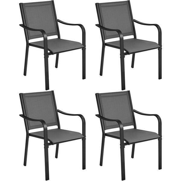 Yaheetech Gartenstuhl Esszimmerstuhl aus Texteline-Gewebe und Metall (4 St), 4er-Set Küchenstuhl Stapelbar & Robust bis 136 kg Belastbar je Stuhl