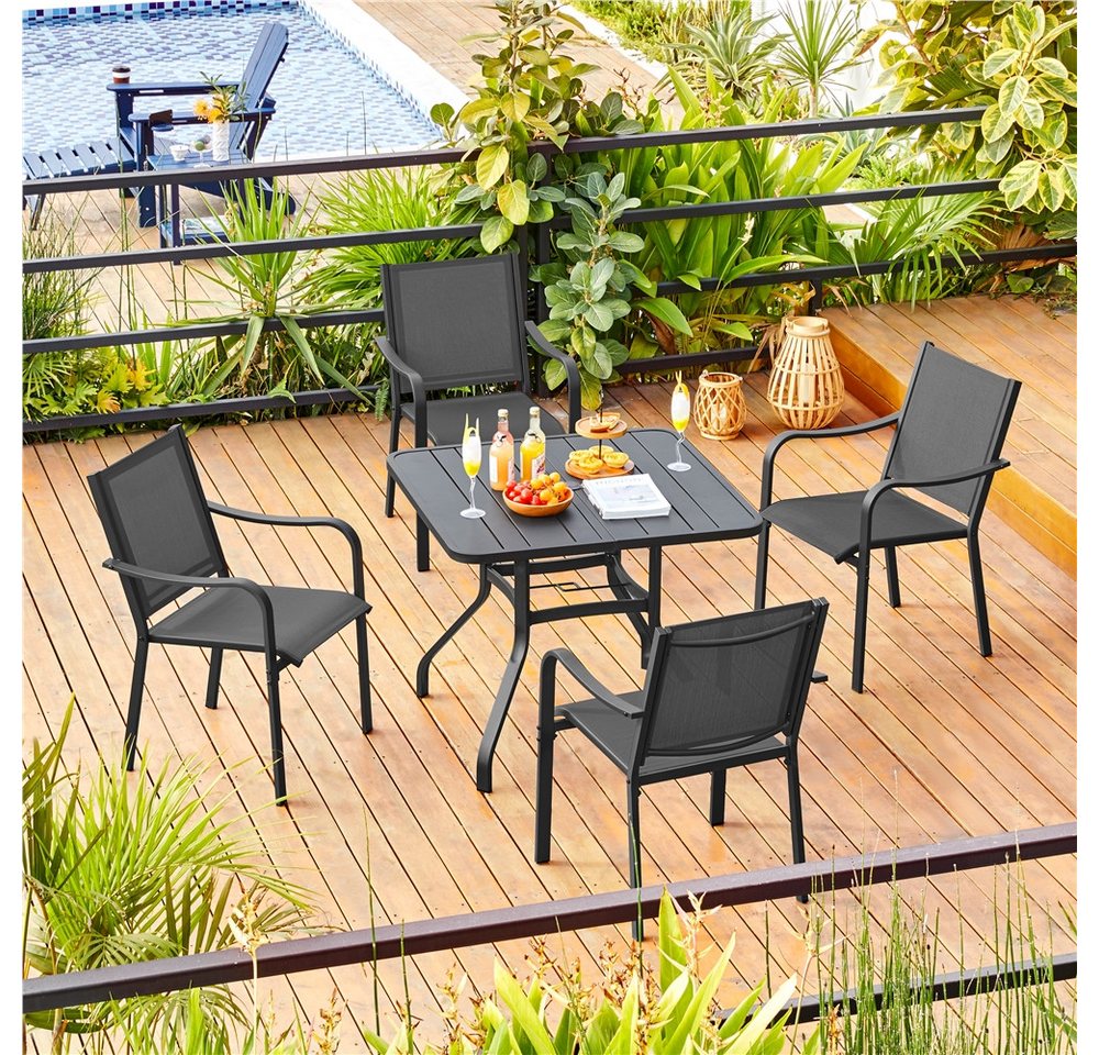 Yaheetech Gartenstuhl Esszimmerstuhl aus Texteline-Gewebe und Metall (4 St), 4er-Set Küchenstuhl Stapelbar & Robust bis 136 kg Belastbar je Stuhl – Bild 2 von 5