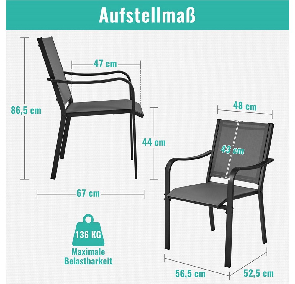 Yaheetech Gartenstuhl Esszimmerstuhl aus Texteline-Gewebe und Metall (4 St), 4er-Set Küchenstuhl Stapelbar & Robust bis 136 kg Belastbar je Stuhl – Bild 4 von 5