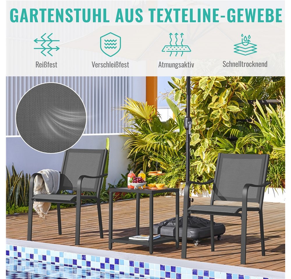 Yaheetech Gartenstuhl Esszimmerstuhl aus Texteline-Gewebe und Metall (4 St), 4er-Set Küchenstuhl Stapelbar & Robust bis 136 kg Belastbar je Stuhl – Bild 5 von 5