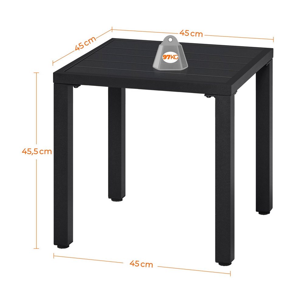 Yaheetech Gartentisch Quadratischer Beistelltisch aus Pulverbeschichtetem Metall, Balkontisch 45 cm L × 45 cm B × 45,5 cm H für Draußen/Zuhause – Bild 4 von 5